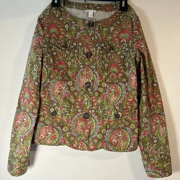 Charter Club Floral Design Jacket Cotton Size M - Picture 1 of 9